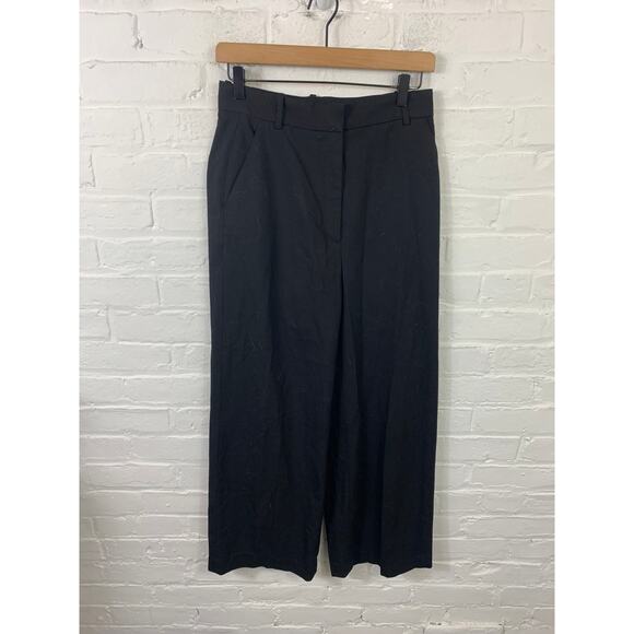 Zara Women's Wide Leg Chino Pants Mid-Rise Flat Front Casual Black Size 6 - Picture 1 of 4